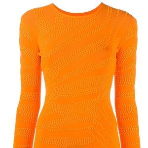 David Koma Zebra motif studded knit dress in orange
